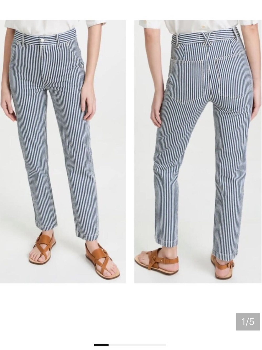 Alex Mill Sullivan Indigo Ivory Railroad Striped High Rise Straight Pants 8.